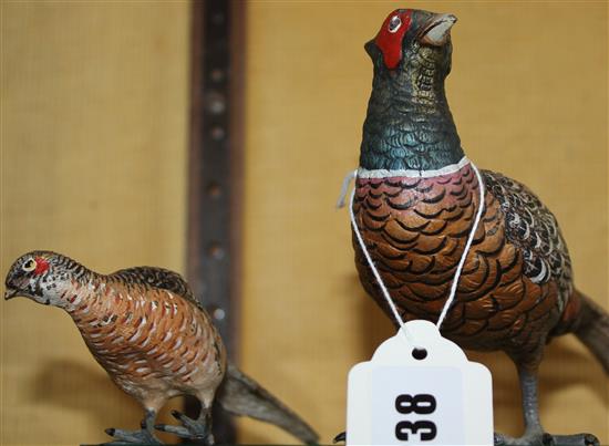 2 cold painted bronze pheasants